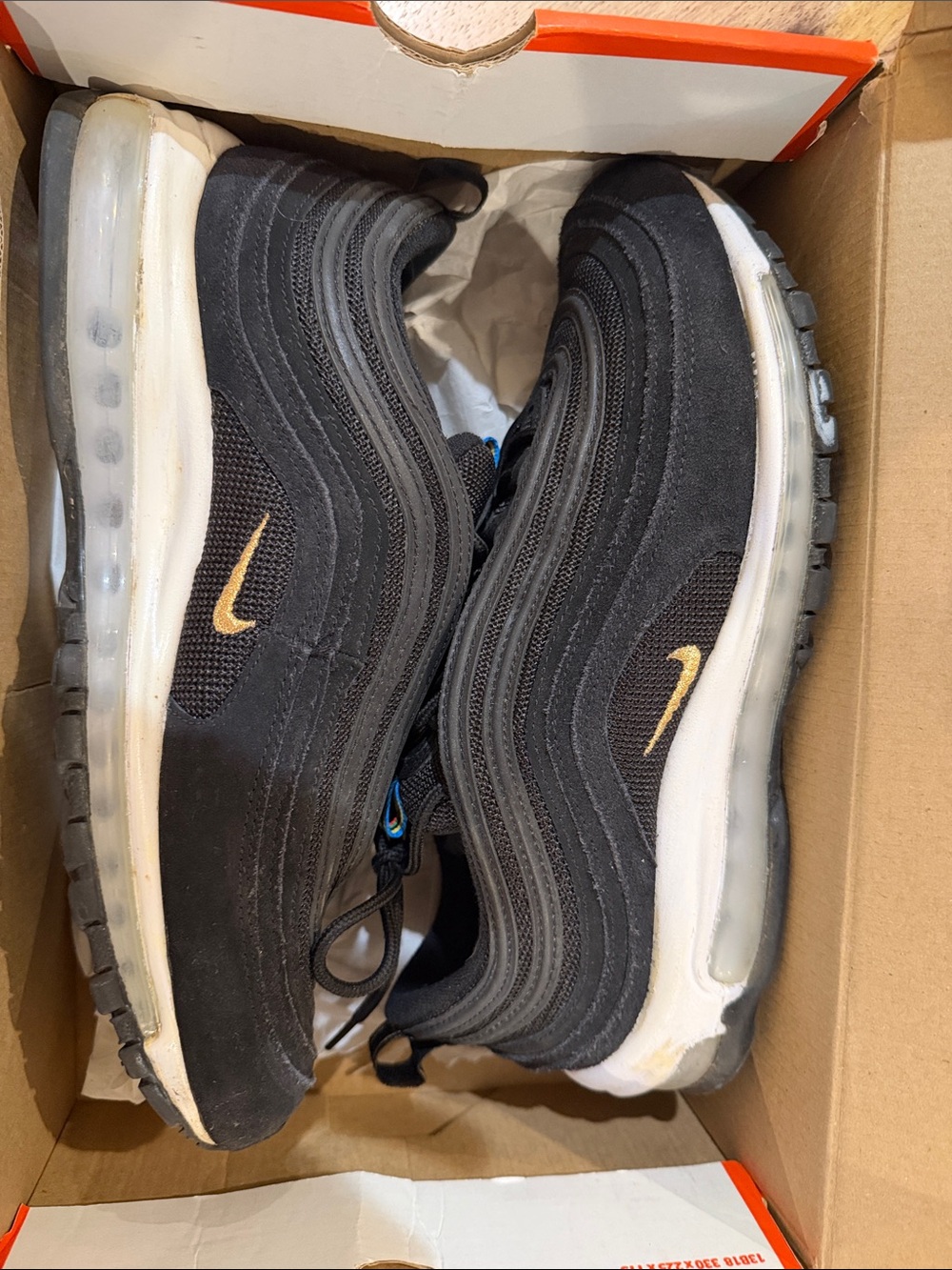 Nike Black and Gold Air Max 97 Sneakers